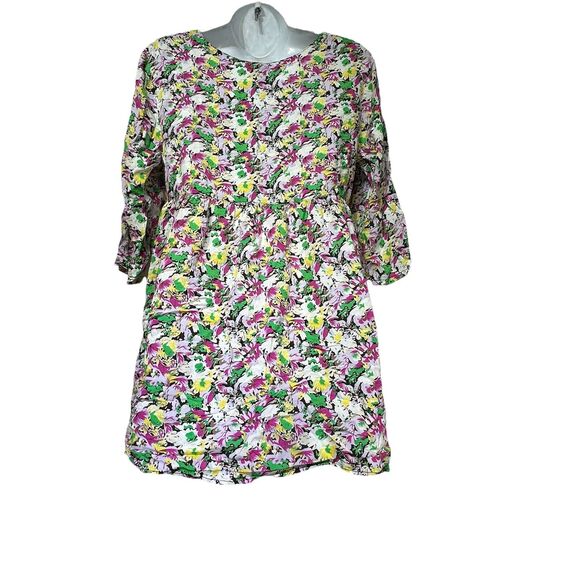 Free People Peplum Floral short sleeve button up Top blouse Size S - Picture 4 of 8